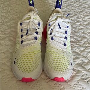 Nike White Neon Yellow and Hot Pink Air Max 270 Sneakers